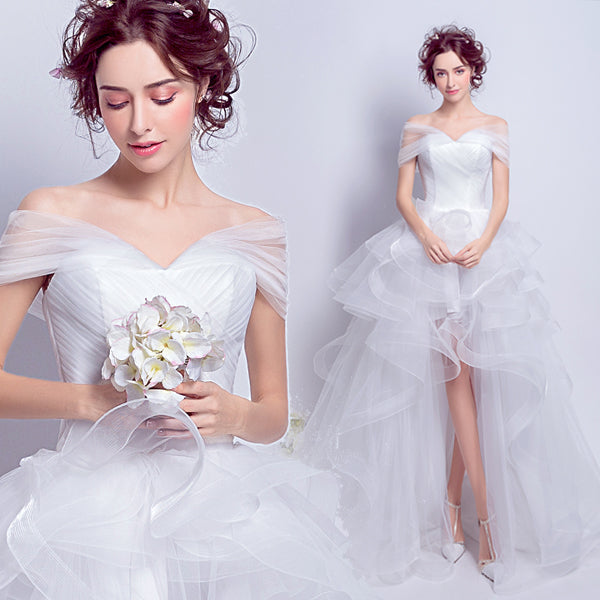White multilayer fairy lady girl women princess bridesmaid banquet party wedding bridal dress gown