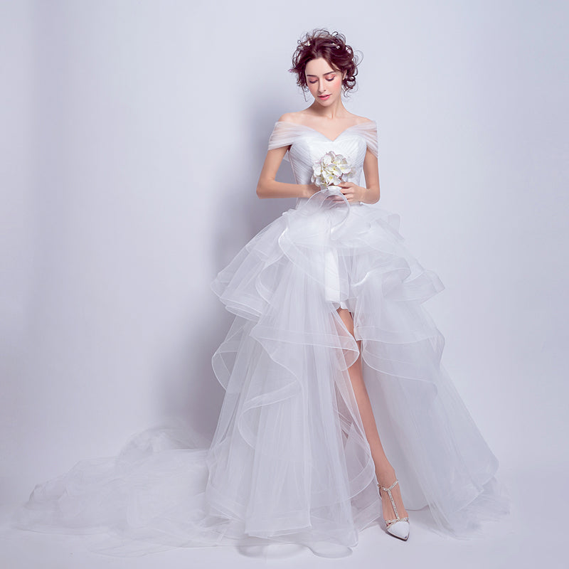 White multilayer fairy lady girl women princess bridesmaid banquet party wedding bridal dress gown