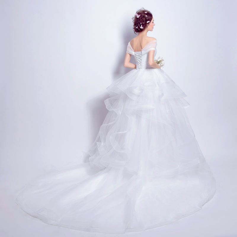 White multilayer fairy lady girl women princess bridesmaid banquet party wedding bridal dress gown
