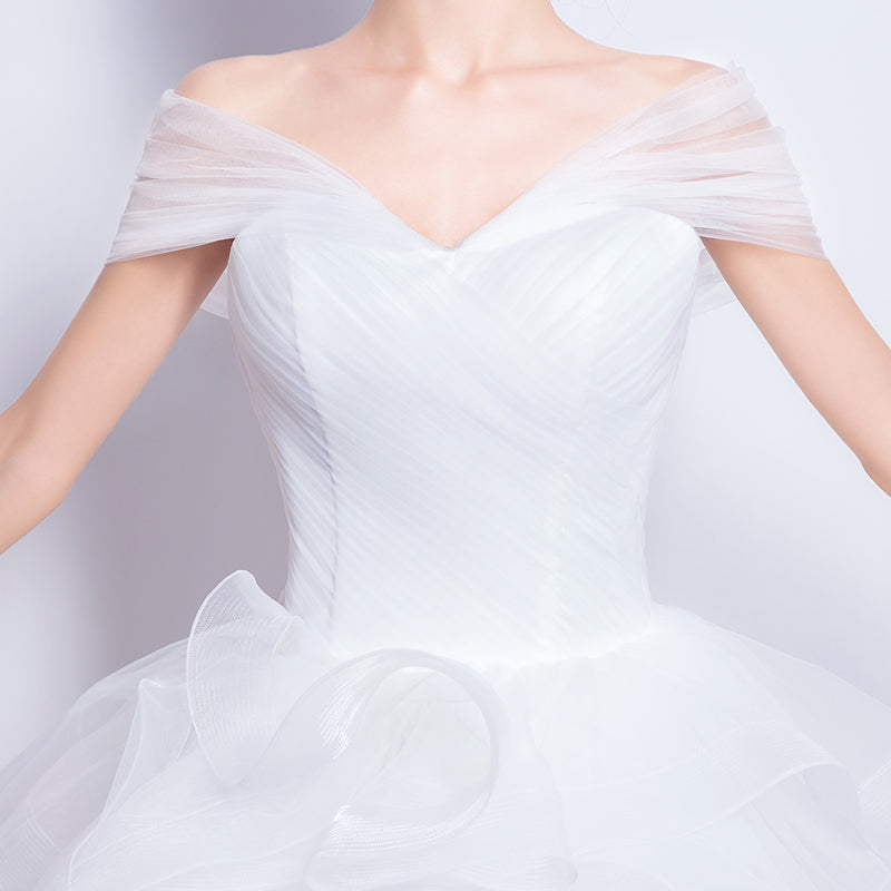 White multilayer fairy lady girl women princess bridesmaid banquet party wedding bridal dress gown