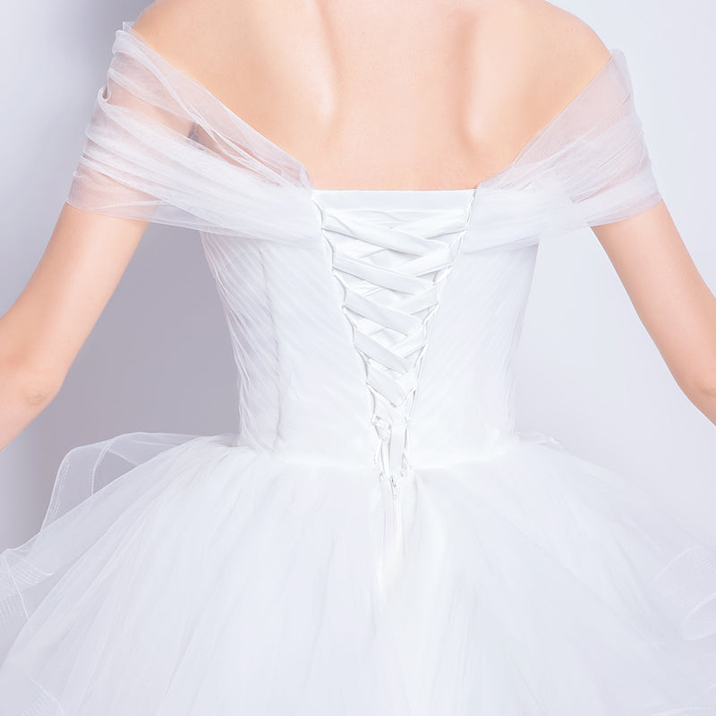 White multilayer fairy lady girl women princess bridesmaid banquet party wedding bridal dress gown