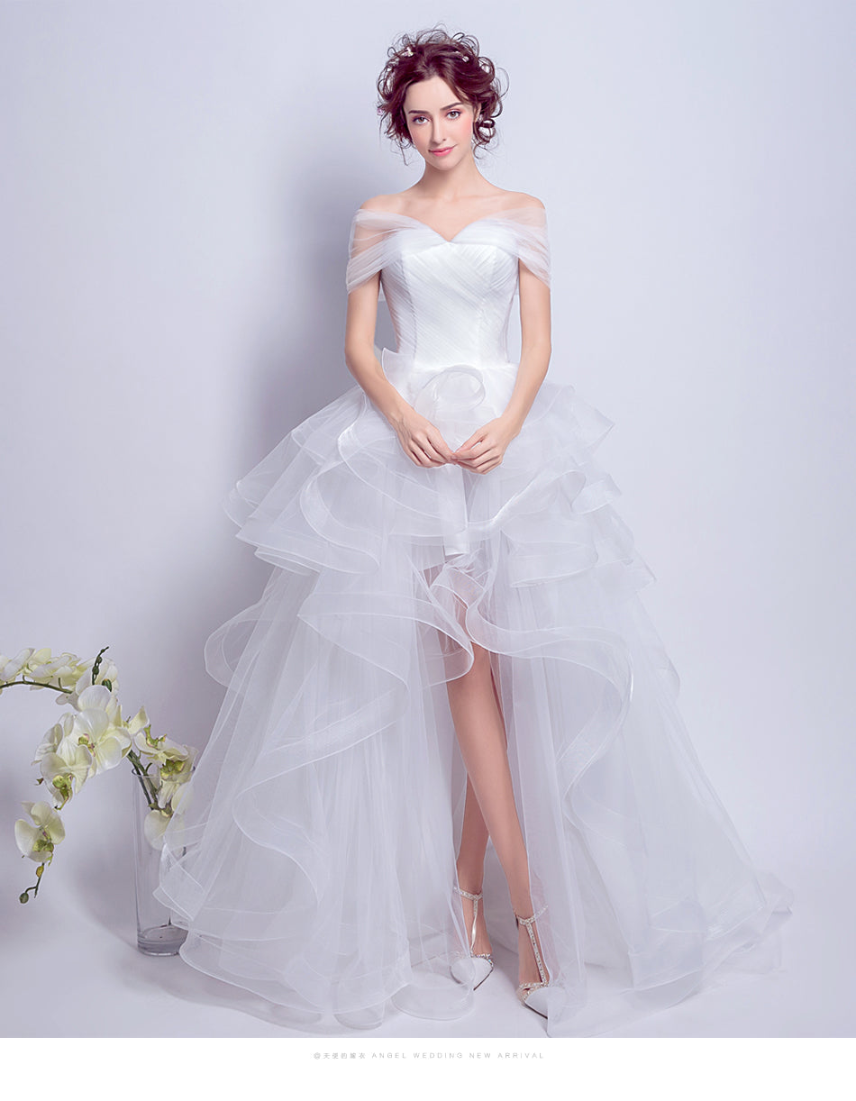 White multilayer fairy lady girl women princess bridesmaid banquet party wedding bridal dress gown