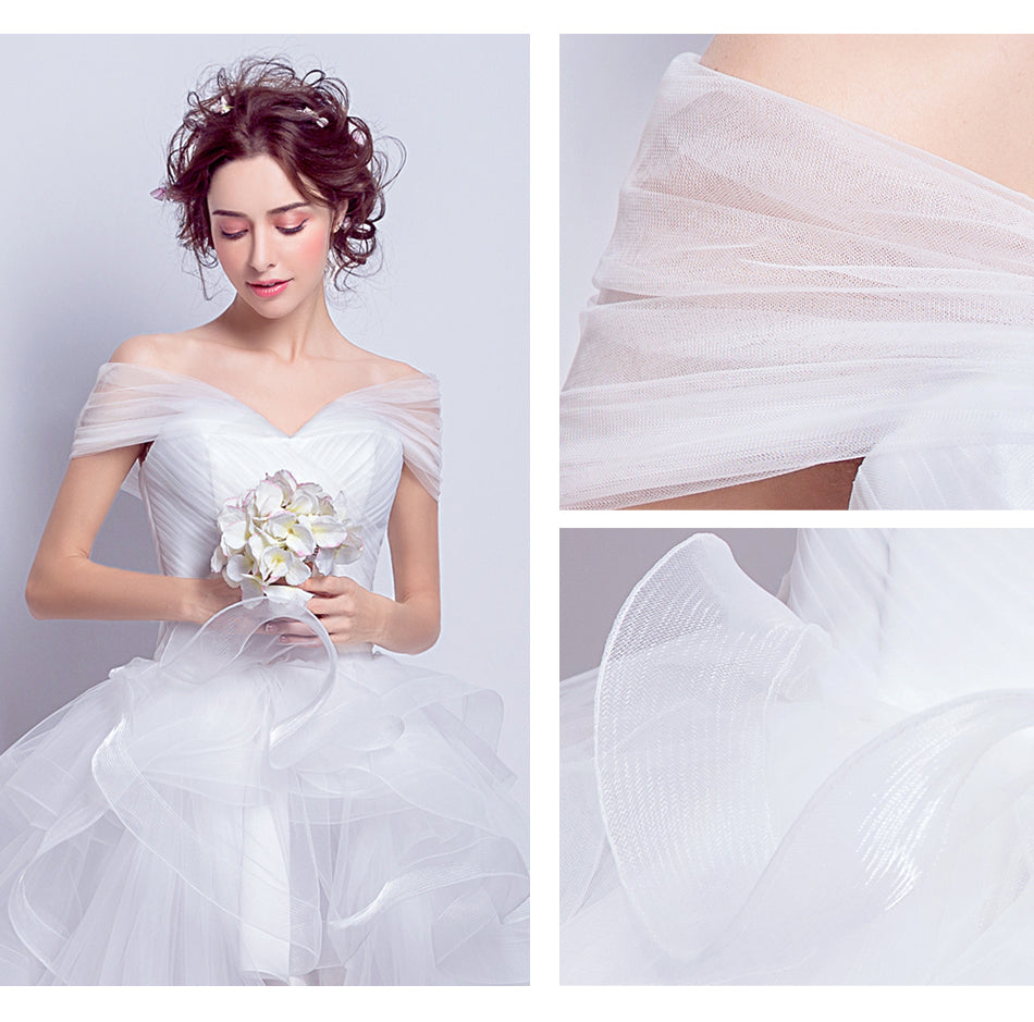White multilayer fairy lady girl women princess bridesmaid banquet party wedding bridal dress gown