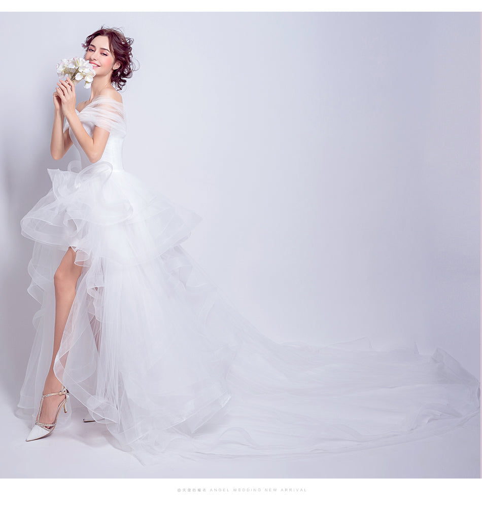 White multilayer fairy lady girl women princess bridesmaid banquet party wedding bridal dress gown