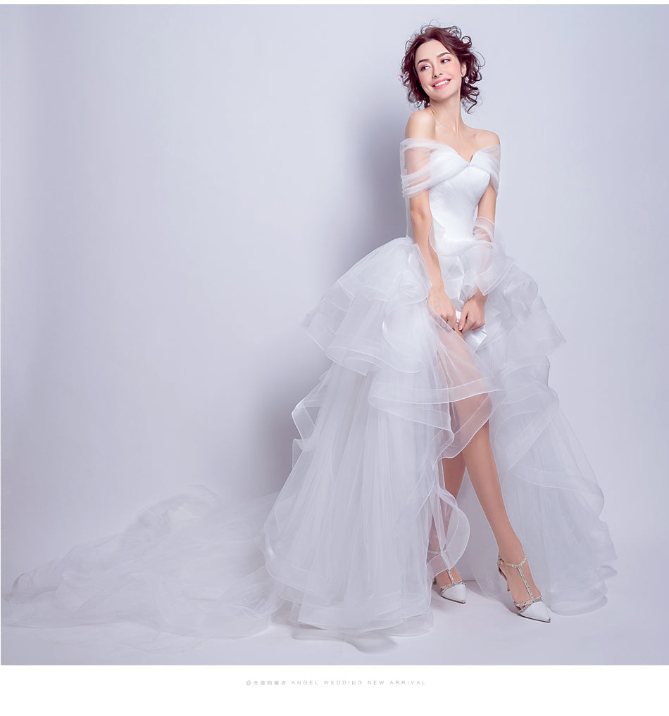 White multilayer fairy lady girl women princess bridesmaid banquet party wedding bridal dress gown