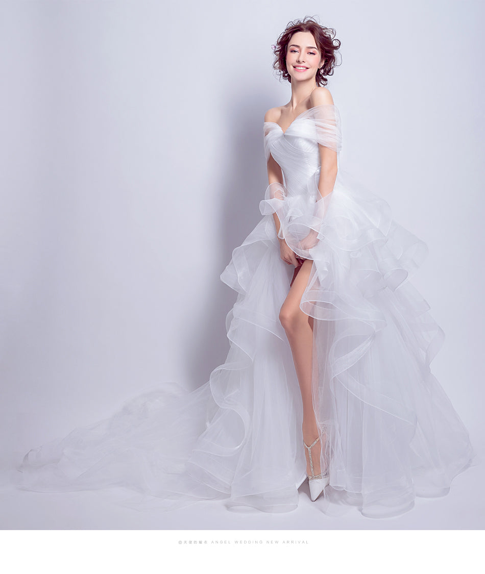 White multilayer fairy lady girl women princess bridesmaid banquet party wedding bridal dress gown