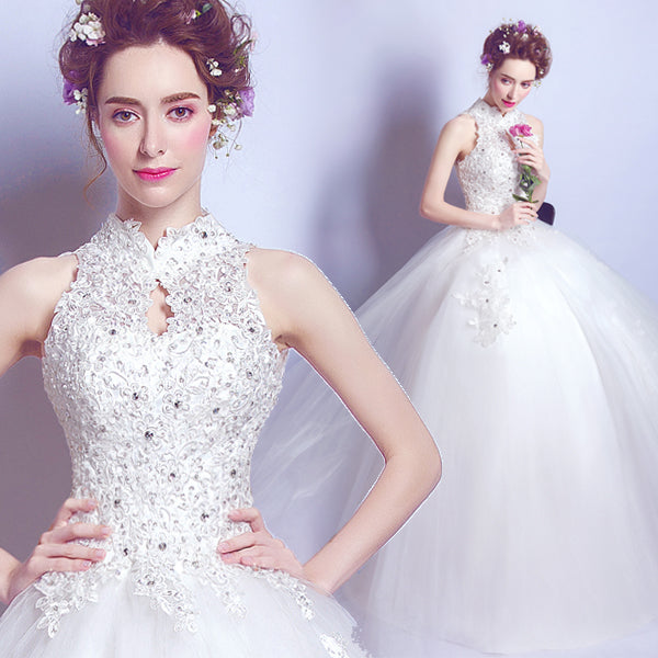 White sequines lady girl women princess bridesmaid banquet party wedding bridal dress gown
