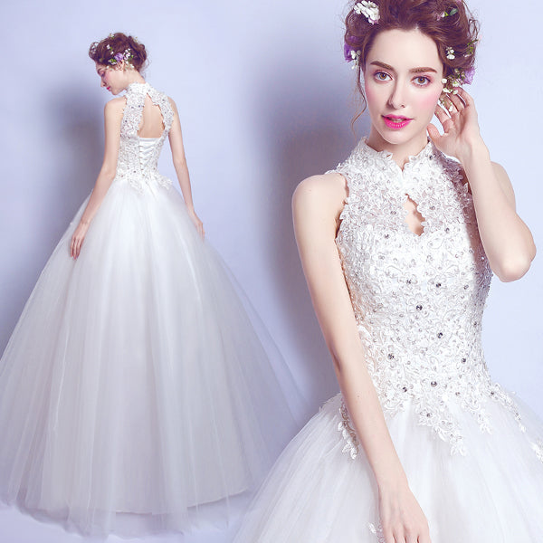 White sequines lady girl women princess bridesmaid banquet party wedding bridal dress gown