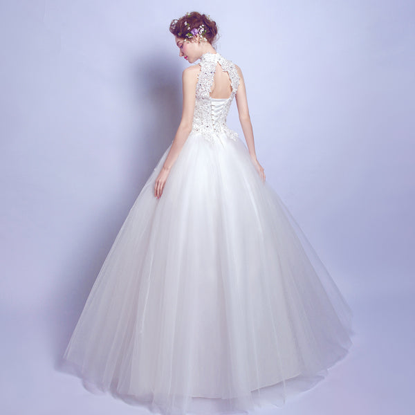 White sequines lady girl women princess bridesmaid banquet party wedding bridal dress gown