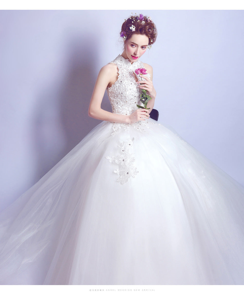 White sequines lady girl women princess bridesmaid banquet party wedding bridal dress gown