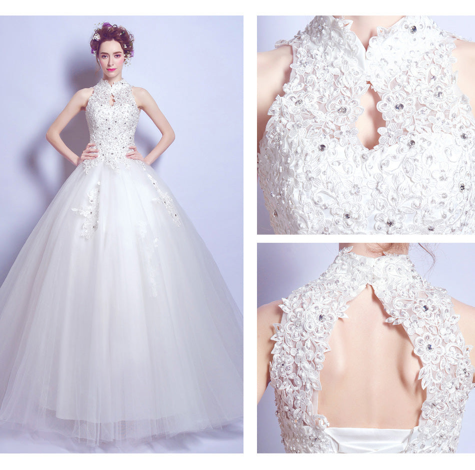 White sequines lady girl women princess bridesmaid banquet party wedding bridal dress gown