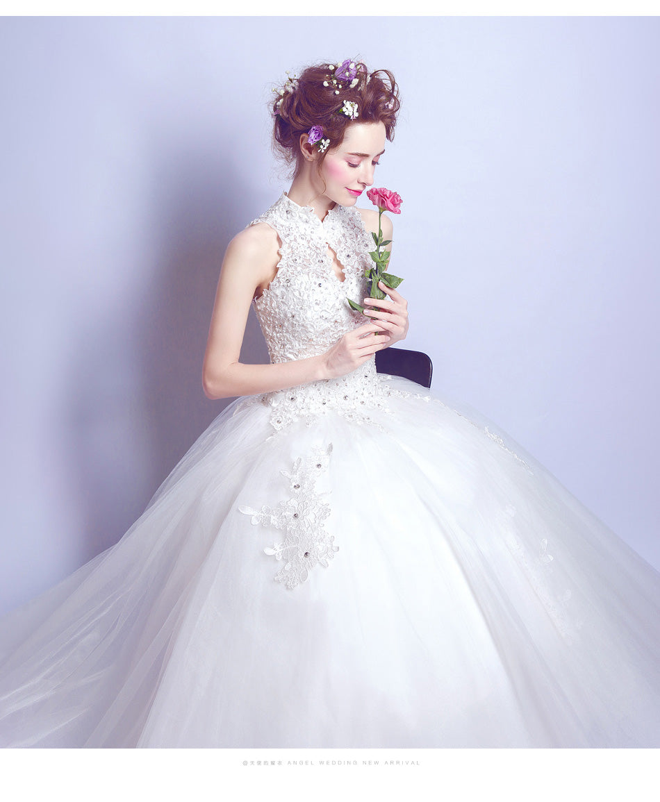 White sequines lady girl women princess bridesmaid banquet party wedding bridal dress gown