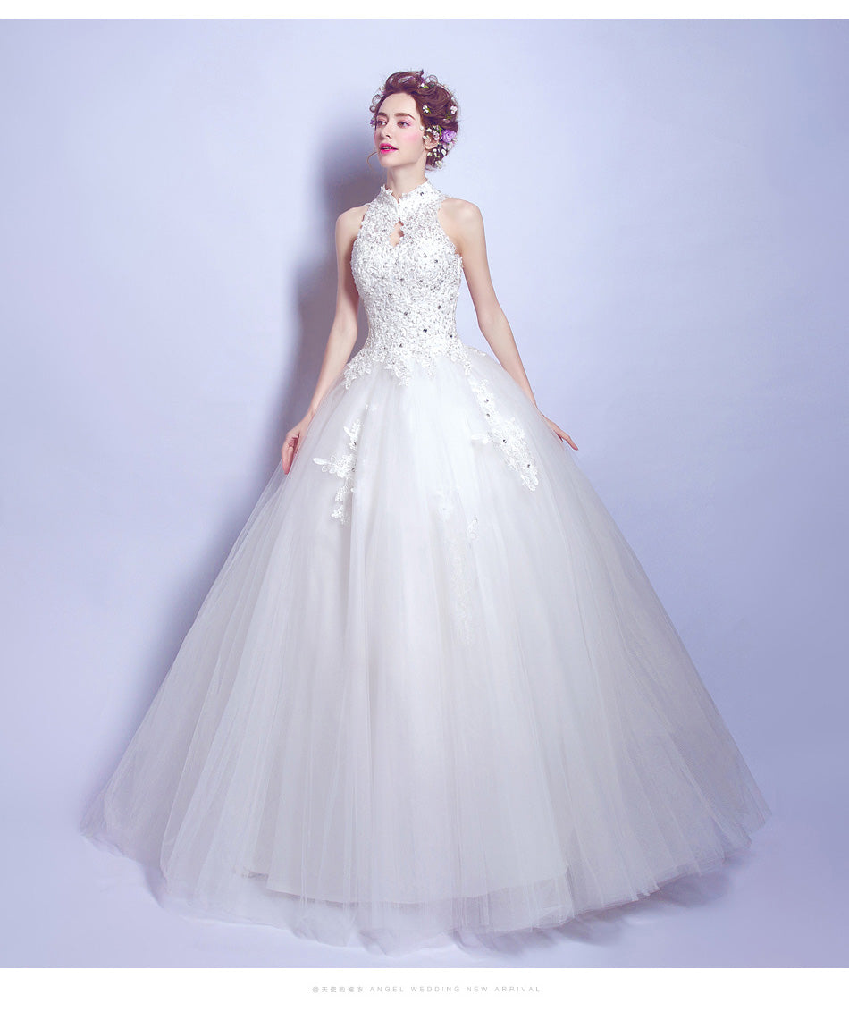 White sequines lady girl women princess bridesmaid banquet party wedding bridal dress gown