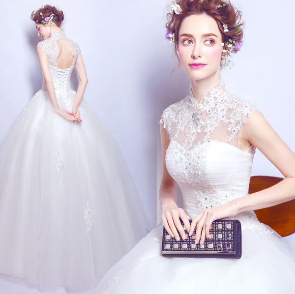 White sequined sexy women princess bridesmaid banquet party wedding bridal dress gown