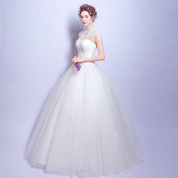 White sequined sexy women princess bridesmaid banquet party wedding bridal dress gown