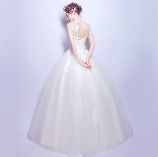 White sequined sexy women princess bridesmaid banquet party wedding bridal dress gown