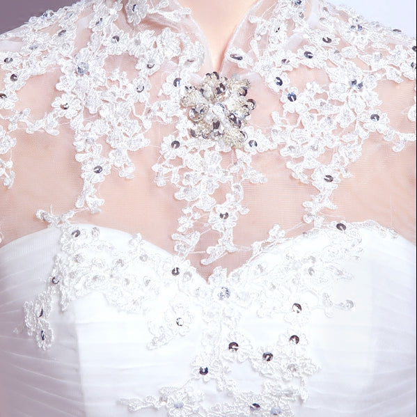 White sequined sexy women princess bridesmaid banquet party wedding bridal dress gown