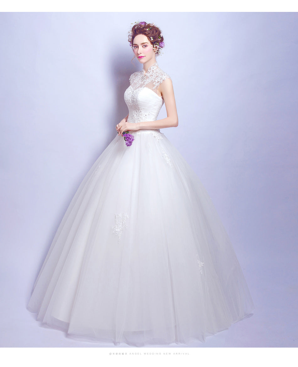 White sequined sexy women princess bridesmaid banquet party wedding bridal dress gown
