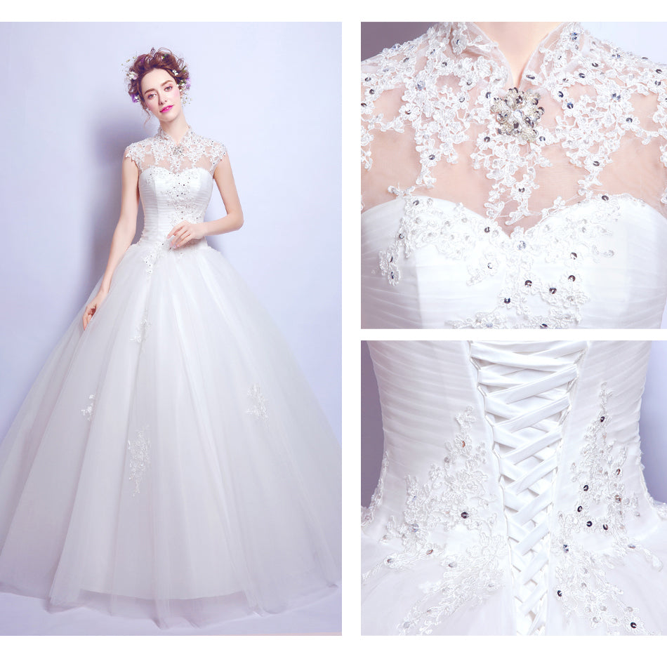 White sequined sexy women princess bridesmaid banquet party wedding bridal dress gown