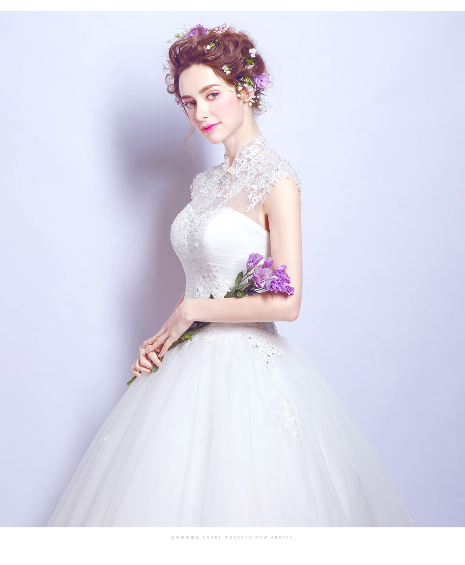 White sequined sexy women princess bridesmaid banquet party wedding bridal dress gown