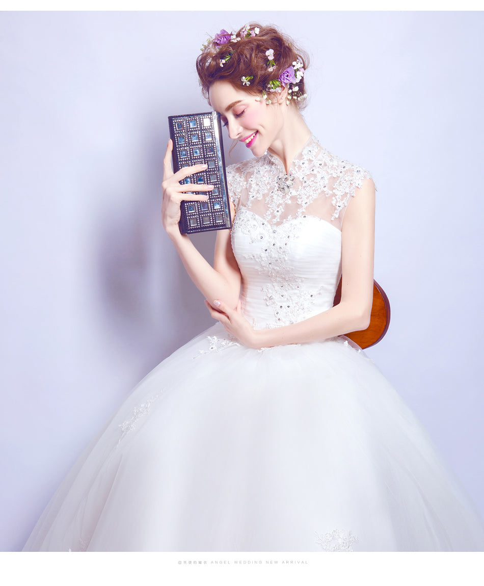 White sequined sexy women princess bridesmaid banquet party wedding bridal dress gown