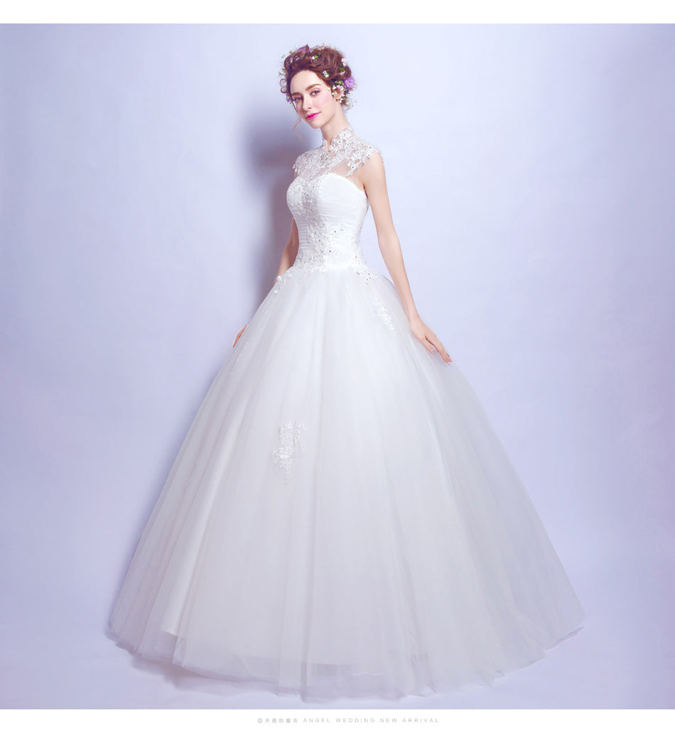 White sequined sexy women princess bridesmaid banquet party wedding bridal dress gown