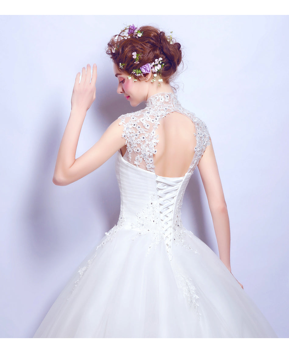 White sequined sexy women princess bridesmaid banquet party wedding bridal dress gown