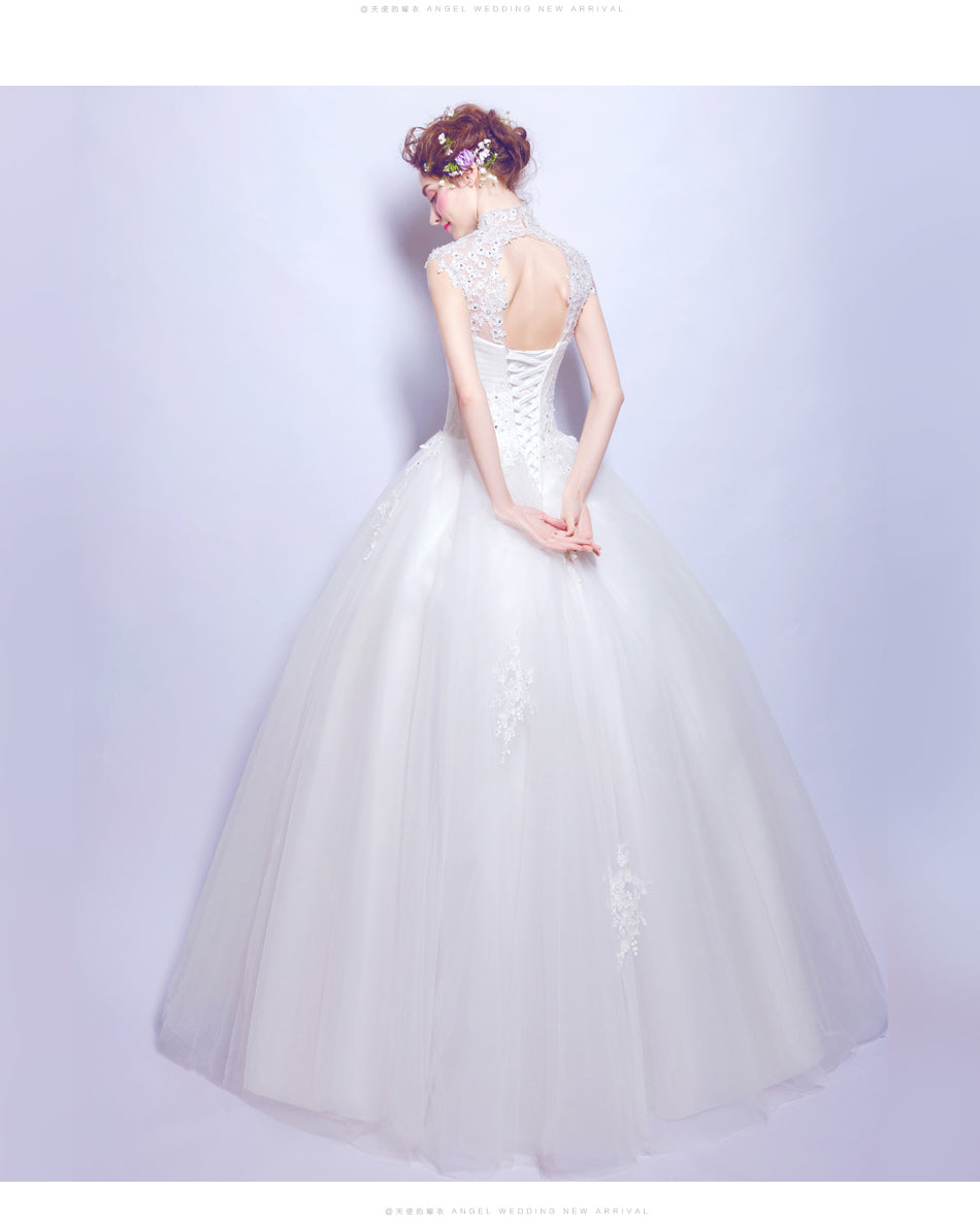 White sequined sexy women princess bridesmaid banquet party wedding bridal dress gown