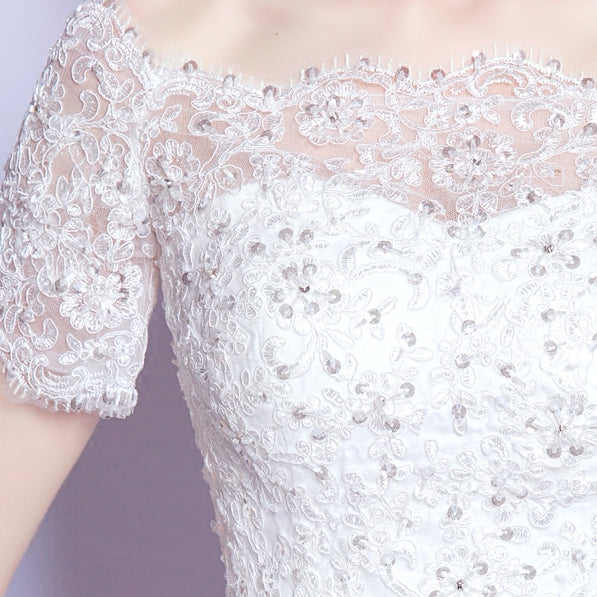 White sequined sexy mermaid women princess bridesmaid banquet party wedding bridal dress gown