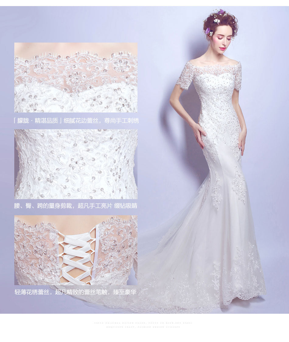 White sequined sexy mermaid women princess bridesmaid banquet party wedding bridal dress gown