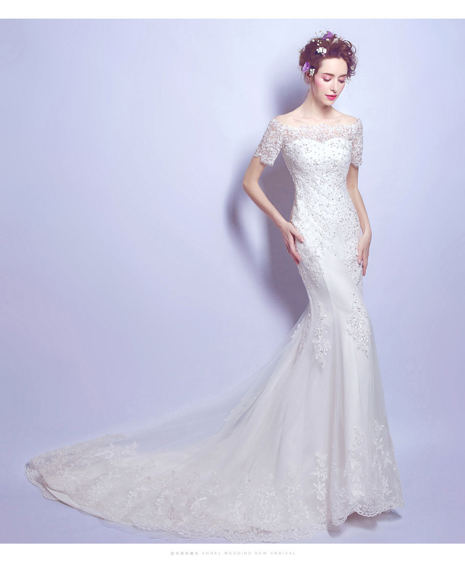 White sequined sexy mermaid women princess bridesmaid banquet party wedding bridal dress gown