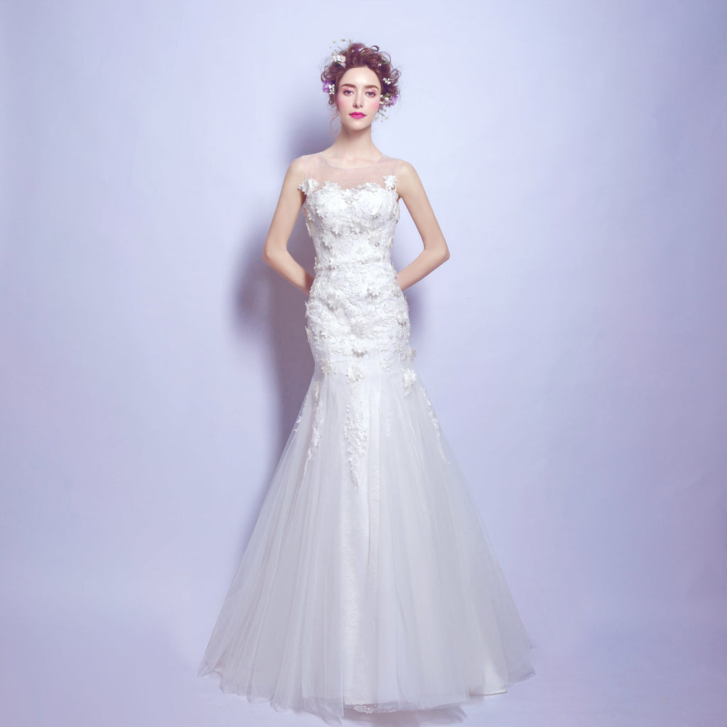 White mermaid backless sexy women princess bridesmaid banquet party wedding bridal dress gown