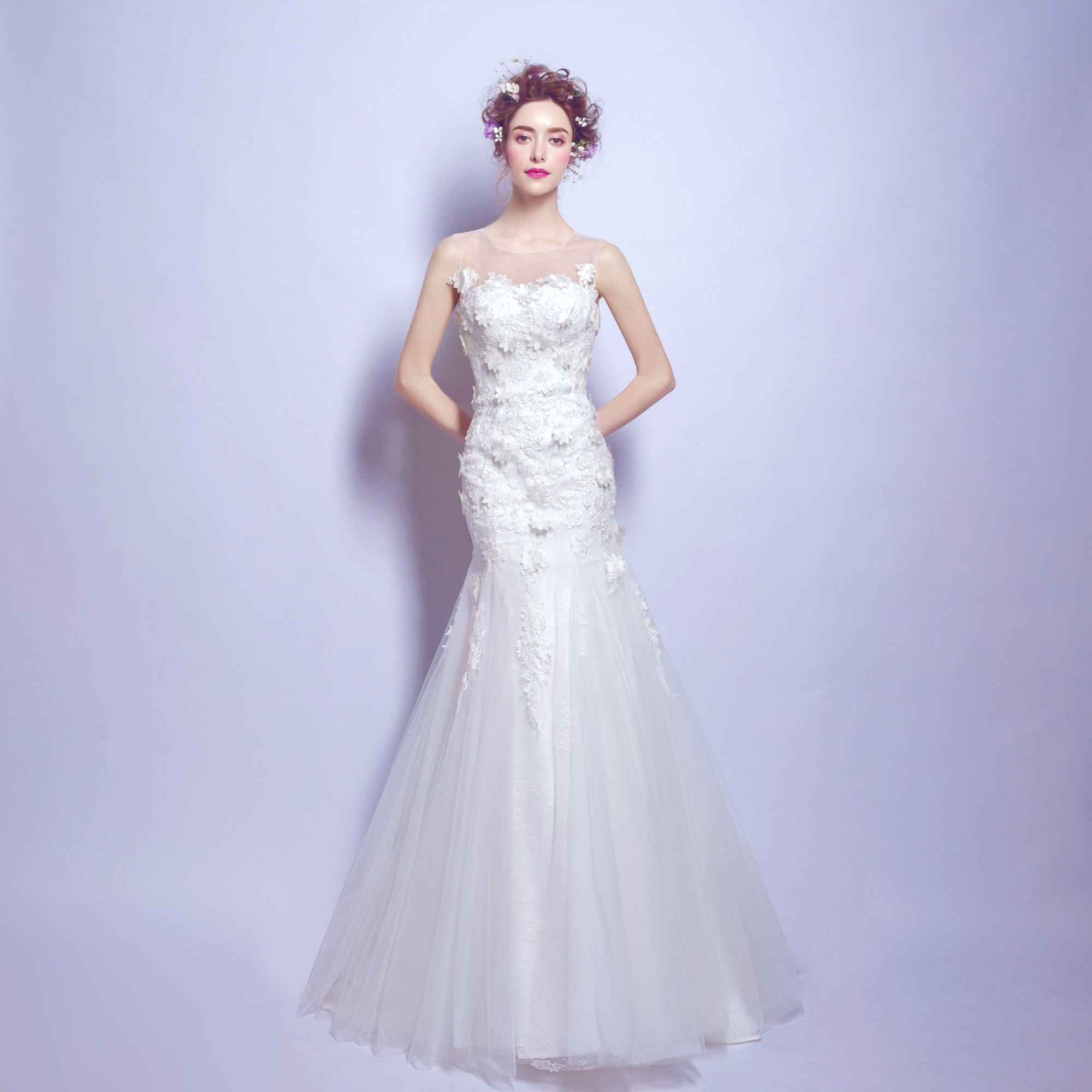 White mermaid backless sexy women princess bridesmaid banquet party wedding bridal dress gown