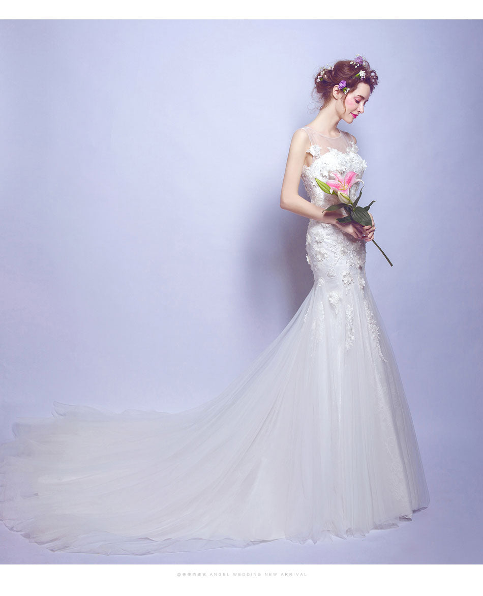 White mermaid backless sexy women princess bridesmaid banquet party wedding bridal dress gown