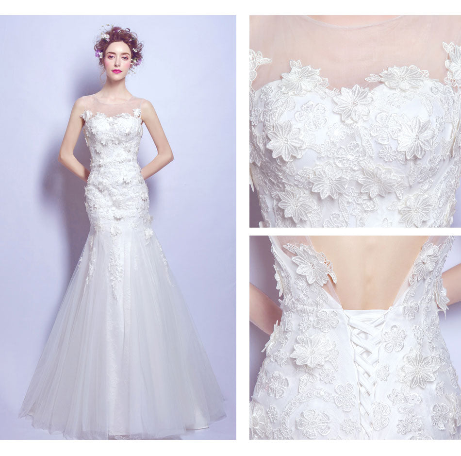 White mermaid backless sexy women princess bridesmaid banquet party wedding bridal dress gown