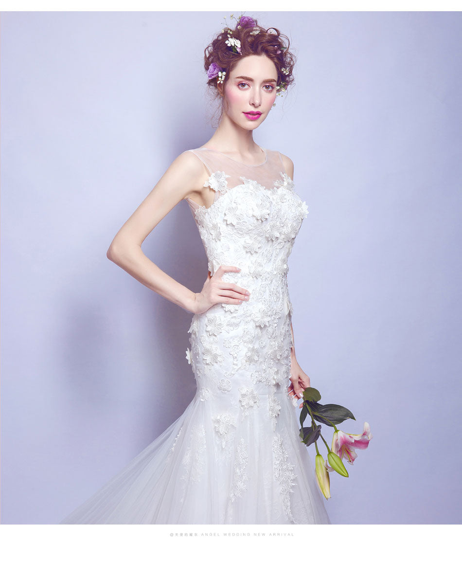 White mermaid backless sexy women princess bridesmaid banquet party wedding bridal dress gown