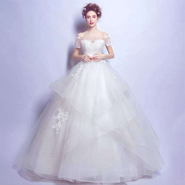 White beading boat neck luxury sexy women princess bridesmaid banquet party wedding bridal dress gown
