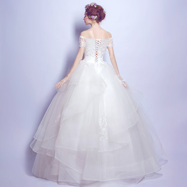 White beading boat neck luxury sexy women princess bridesmaid banquet party wedding bridal dress gown