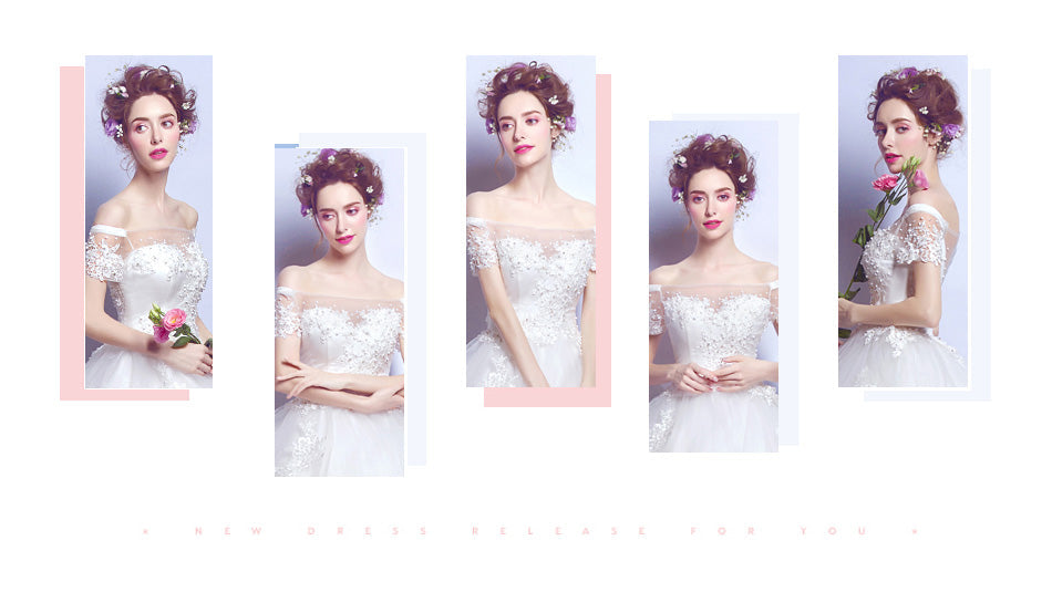 White beading boat neck luxury sexy women princess bridesmaid banquet party wedding bridal dress gown