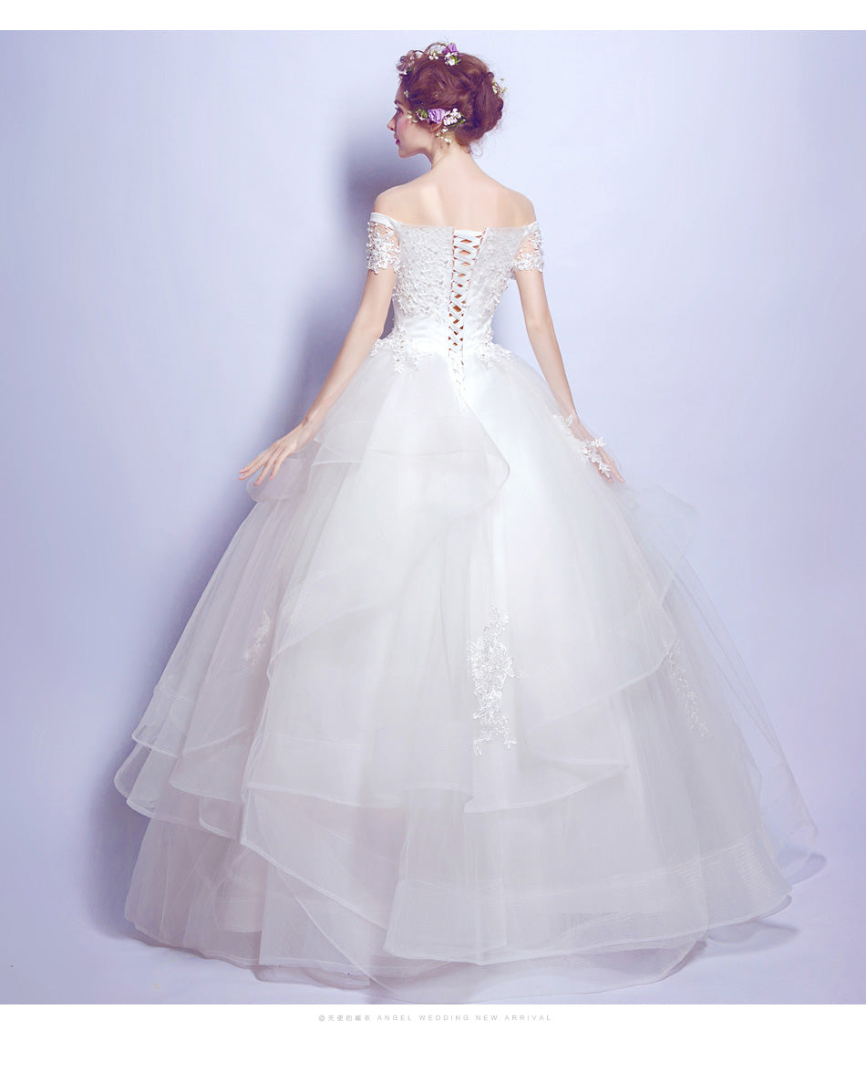 White beading boat neck luxury sexy women princess bridesmaid banquet party wedding bridal dress gown