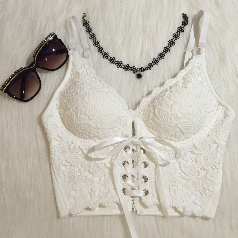 Lace Up Bandage Bralet Women's Bustier Corset Wedding Party Cropped Top - Sins & Temptations