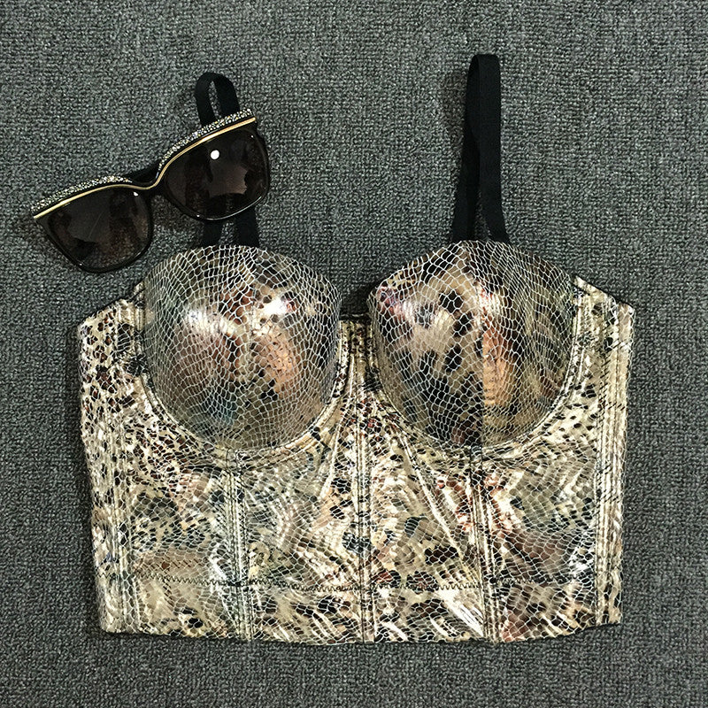Snake PU Leather Brallete Women's Bustier Bra Night Club Party Cropped Top - Sins & Temptations