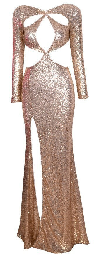 Sexy Women Paris Style Long Off Shoulder Elegant Shining Golden Dress - Sins & Temptations