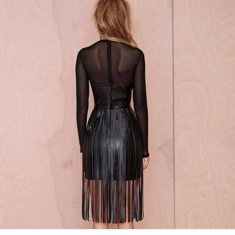 Faux Leather Tassel Sexy Club Dress - Sins & Temptations